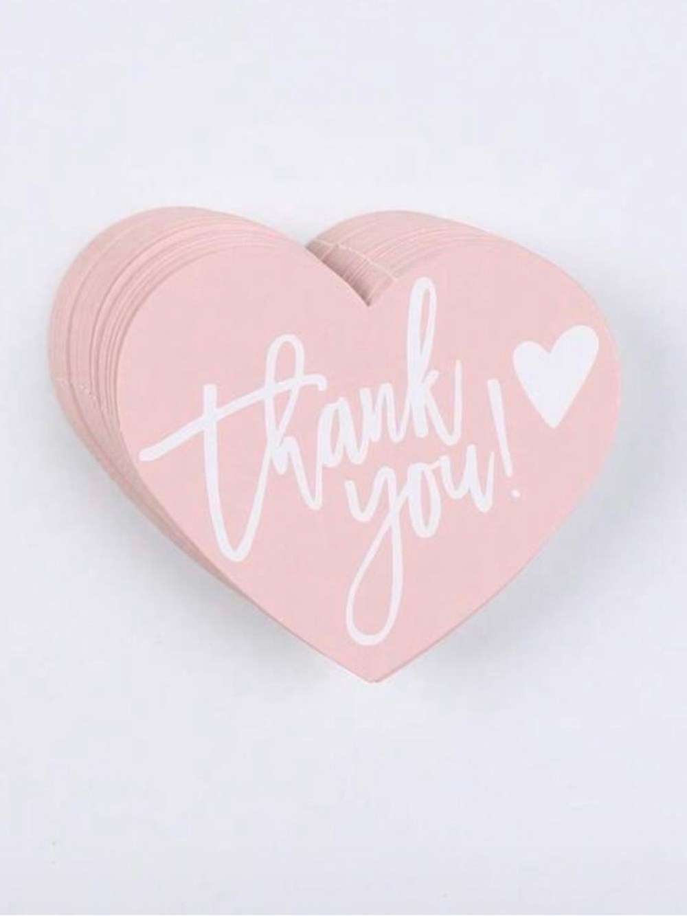 50 Heart-Shaped Pink Thank You Cards
